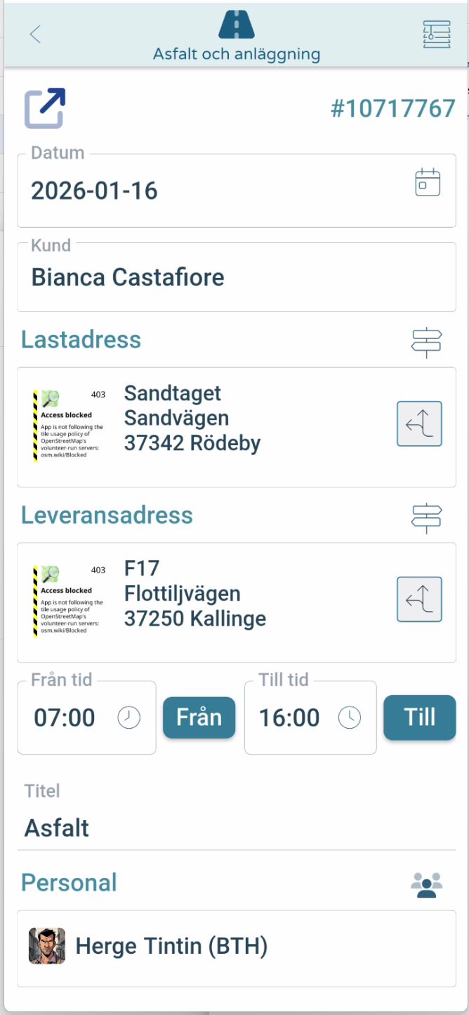 Telme Go — work order details in the app