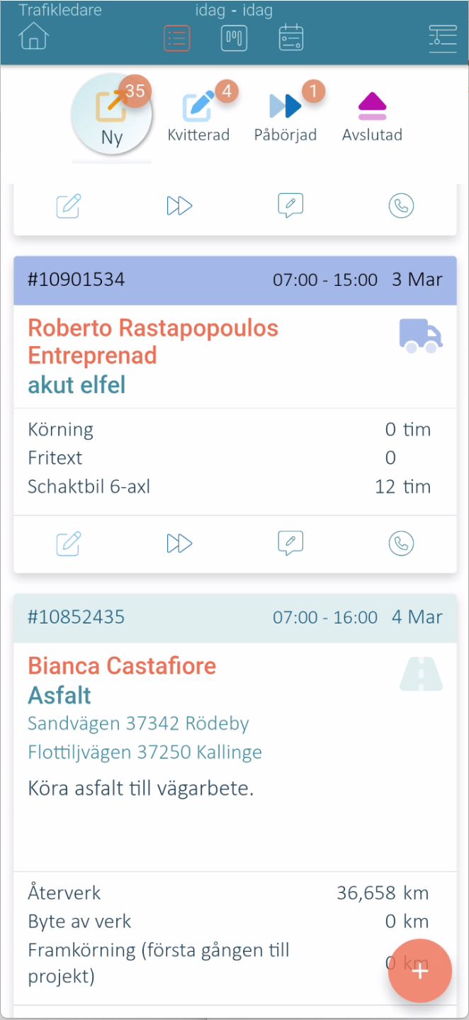 Telme Go — order list in the app