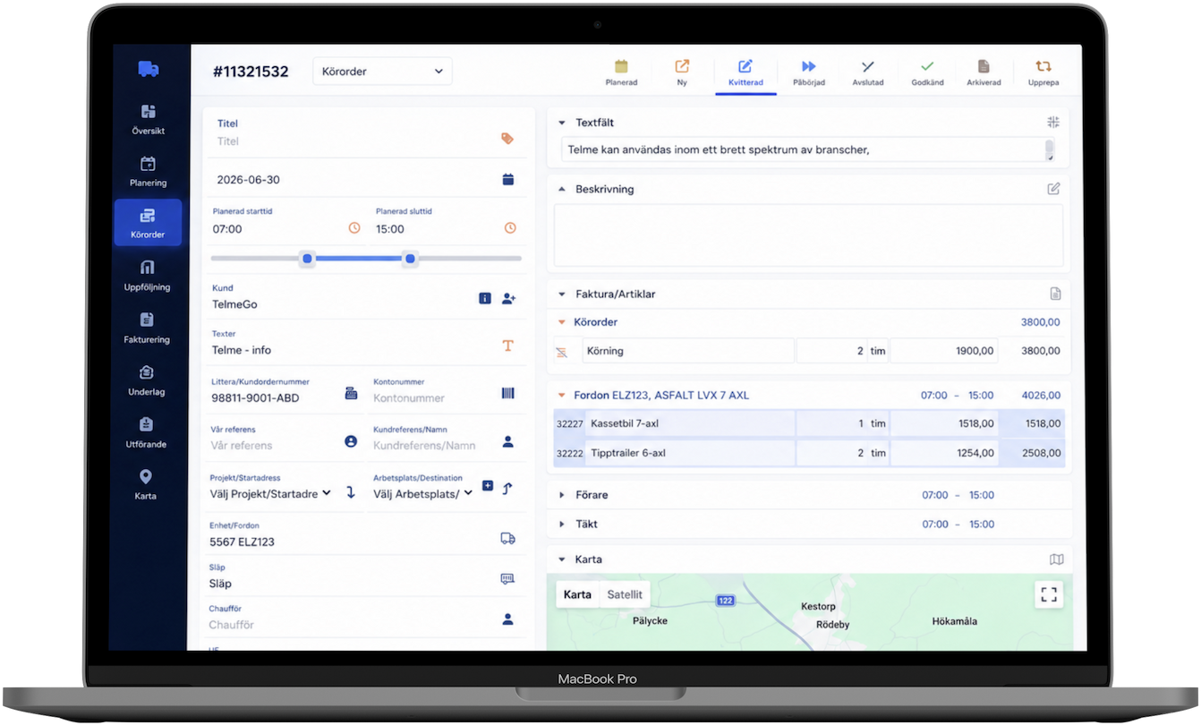 Telme mobile work orders — order and planning overview