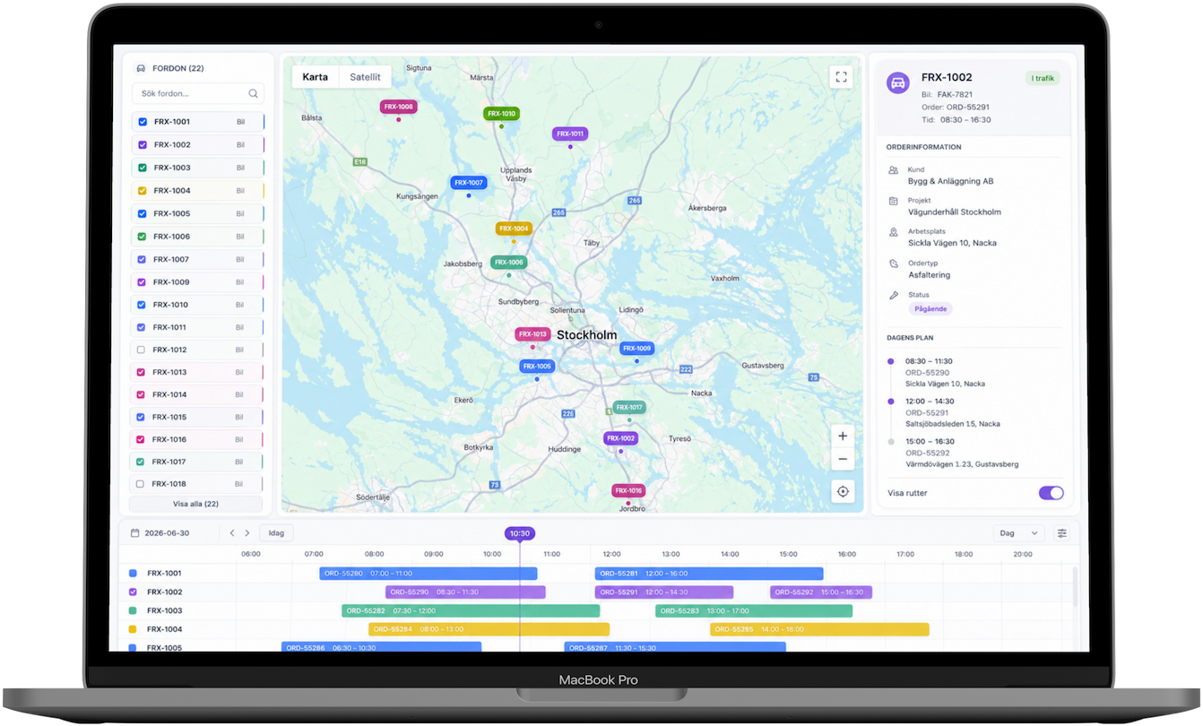 Telme — trafikledning med karta och orderstatus
